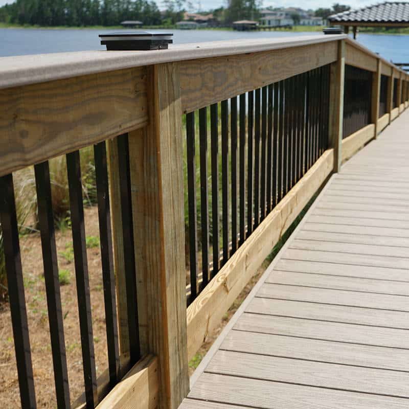 wood dock fence and handrail - dock railing - dock handrails - railing systems - boat dock builder central florida