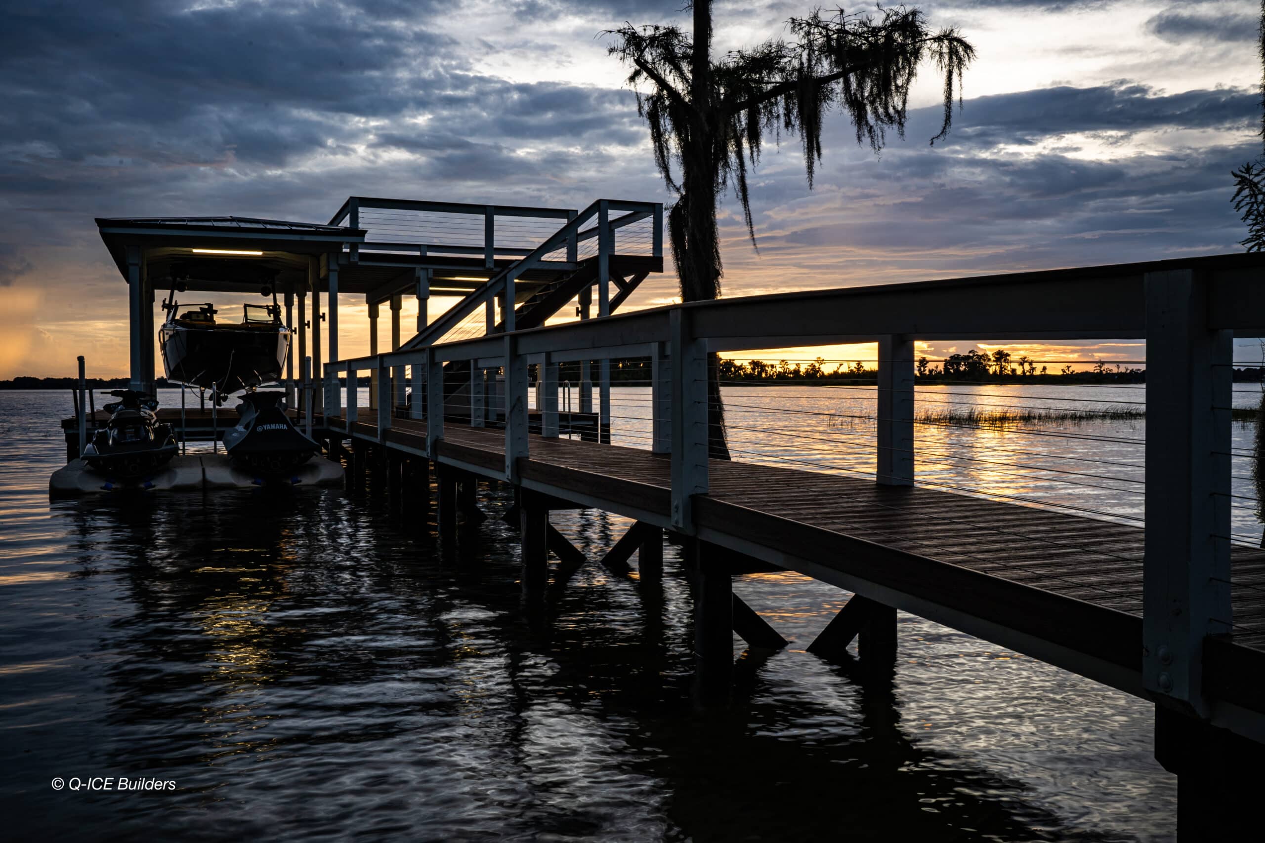 walkway over the water leading to a boat dock - Boat Dock Builder in Orlando.